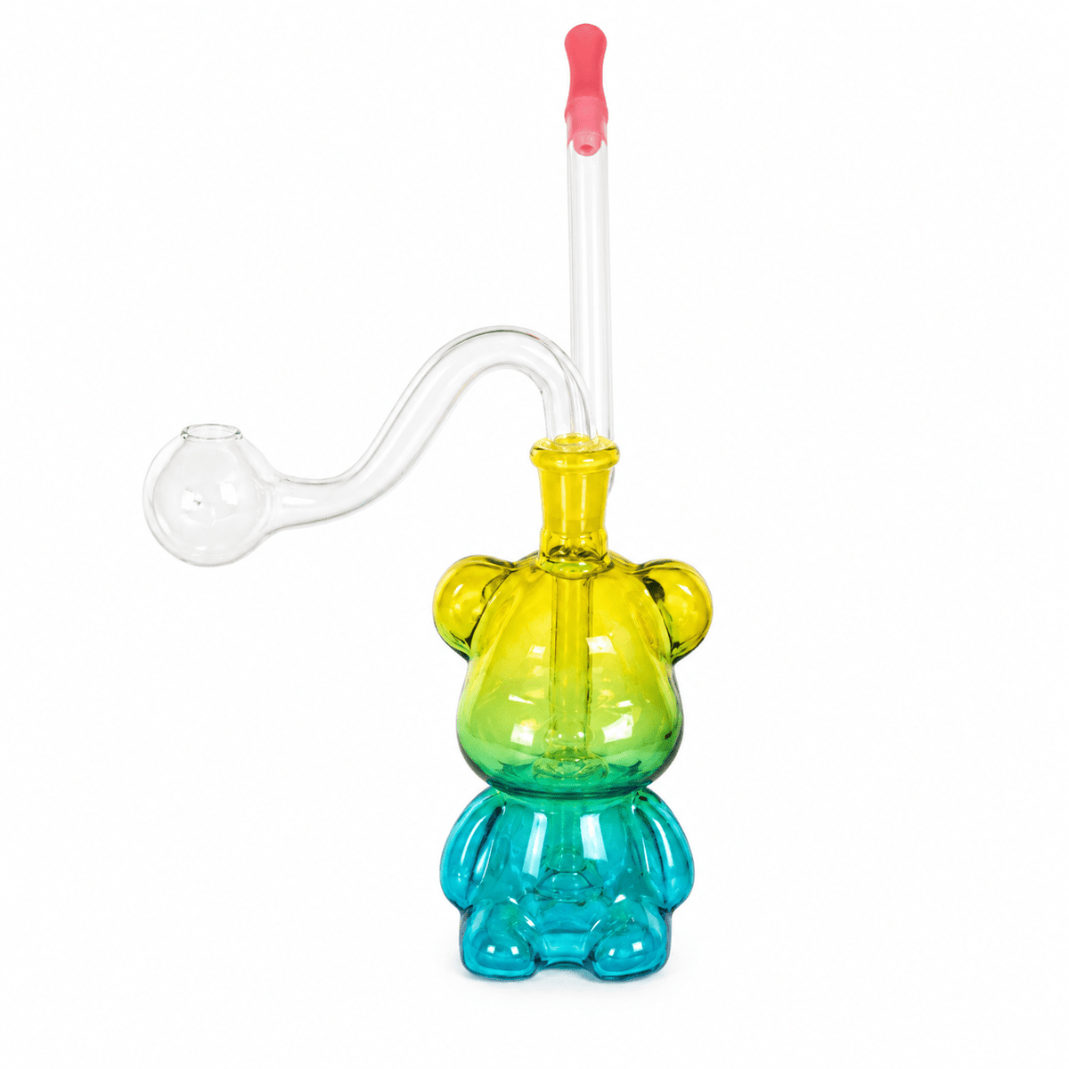 Bear Glass Water Pipe 10cm Green & Yellow