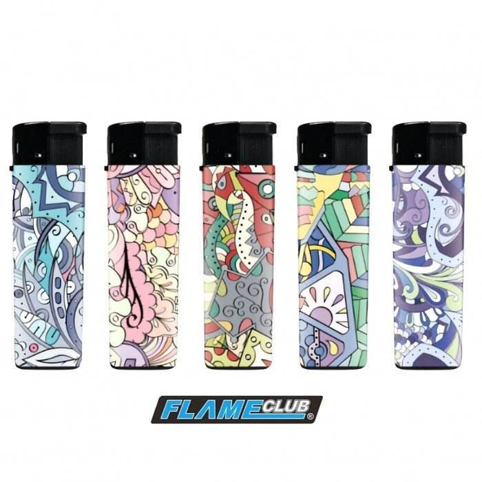 FlameClub Abstract Drawing Refillable Gas Lighter 5 Pack - Bong Empire