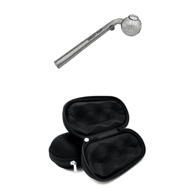 Matching Colour Sweet Puff Glass Pipe 14cm & Medium Case Bundle Black