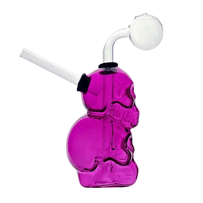 Purple Double Skull Glass Water Pipe 10cm