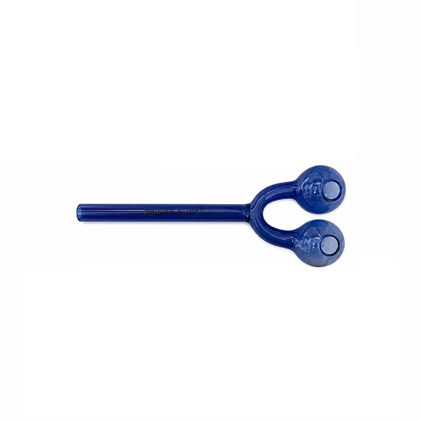 Full Colour Twin Bowl Sweet Puff Glass Pipe 15cm Blue