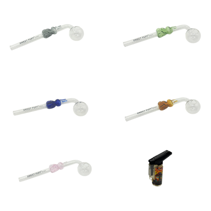 Bunny Sweet Puff Glass Pipe Value Pack + Jet Lighter