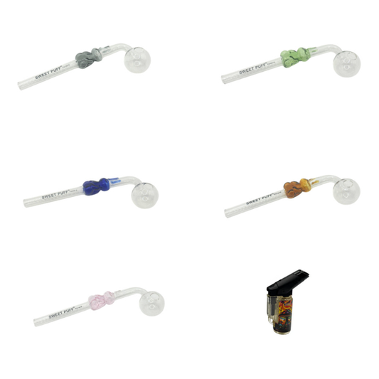 Bunny Sweet Puff Glass Pipe Value Pack + Jet Lighter