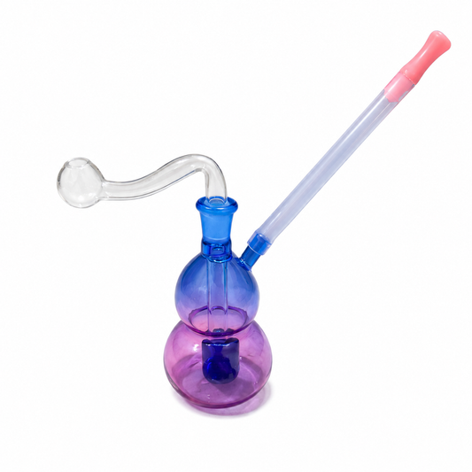 Pink & Purple Glass Bubbler Water Pipe 9.5cm