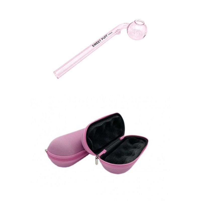 Matching Colour Sweet Puff Glass Pipe & Large Case Bundle