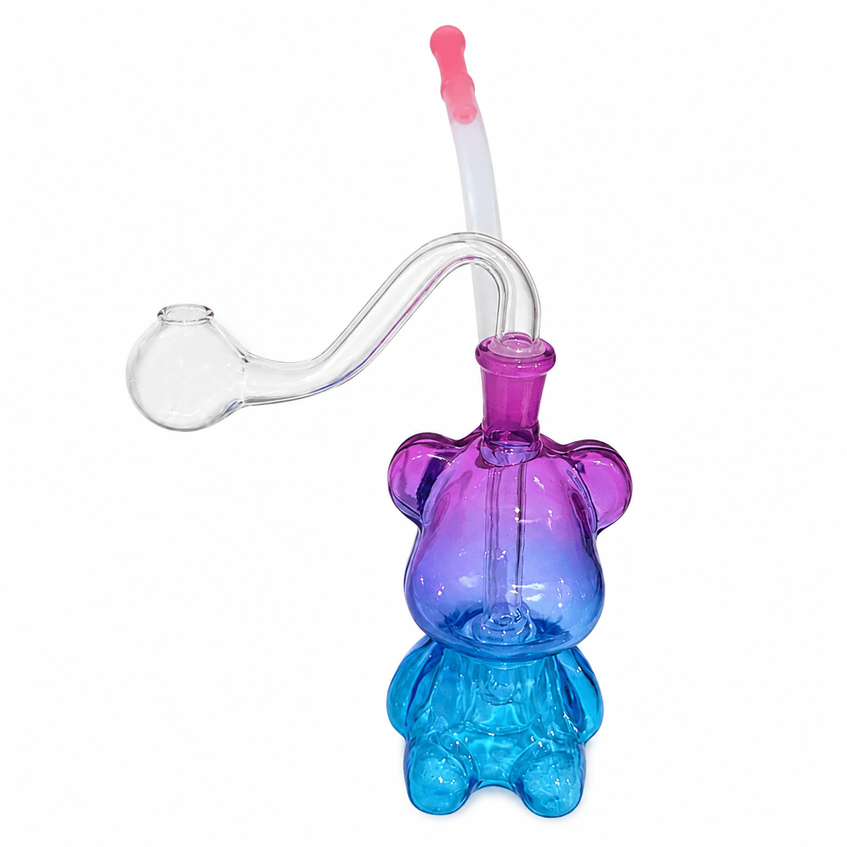 Bear Glass Water Pipe 10cm Purple & Blue