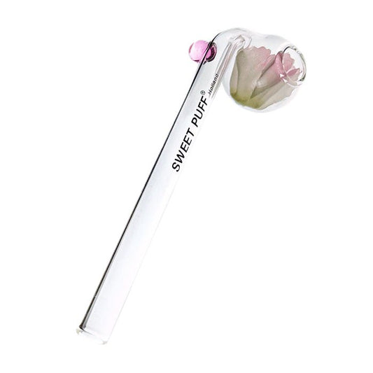 Clear Sweet Puff Glass Pipe Pink Balancer White Flower 13cm